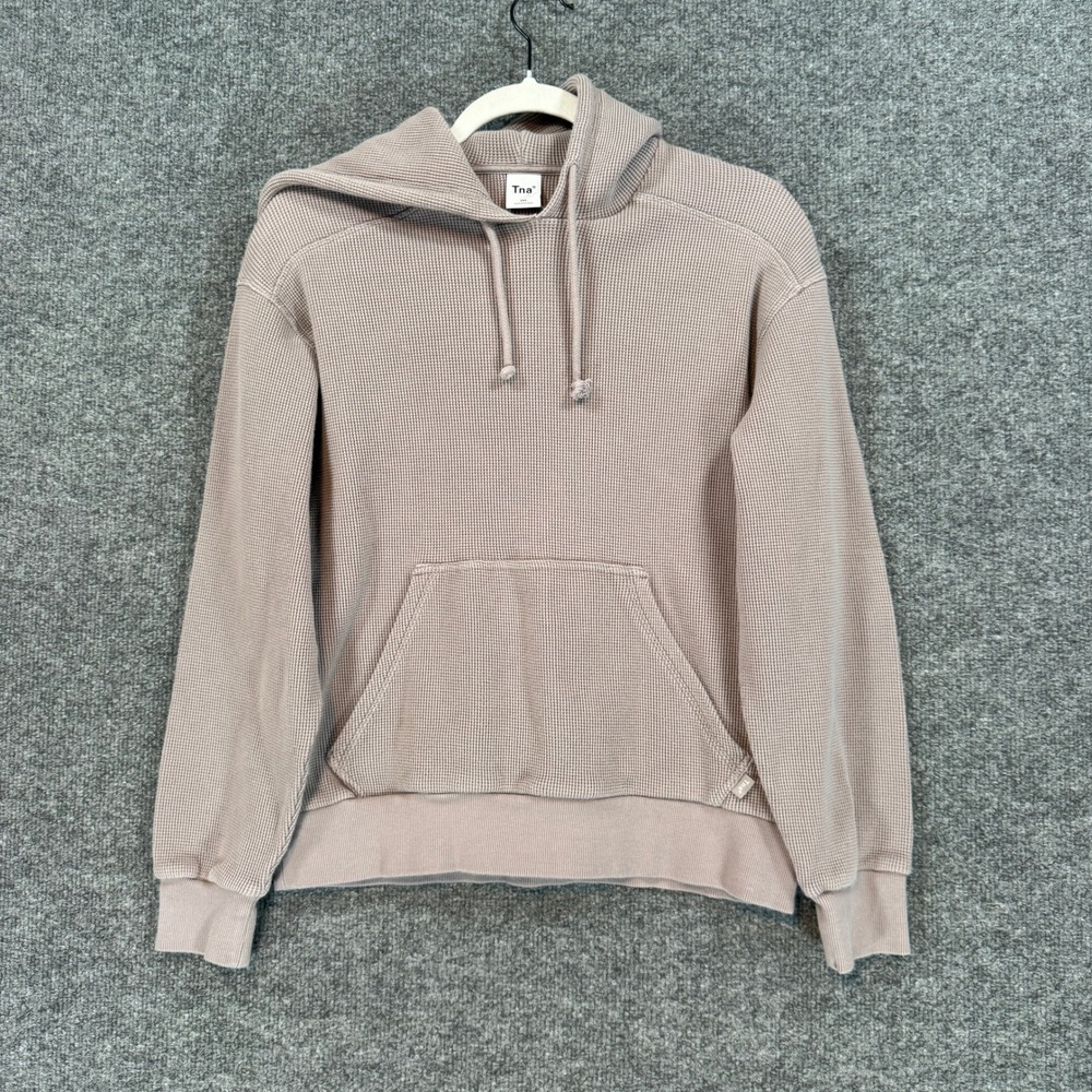 Tna Hoodie Womens 2XS Mauve Thermal Waffle Knit Pullover Sweatshirt Oversized